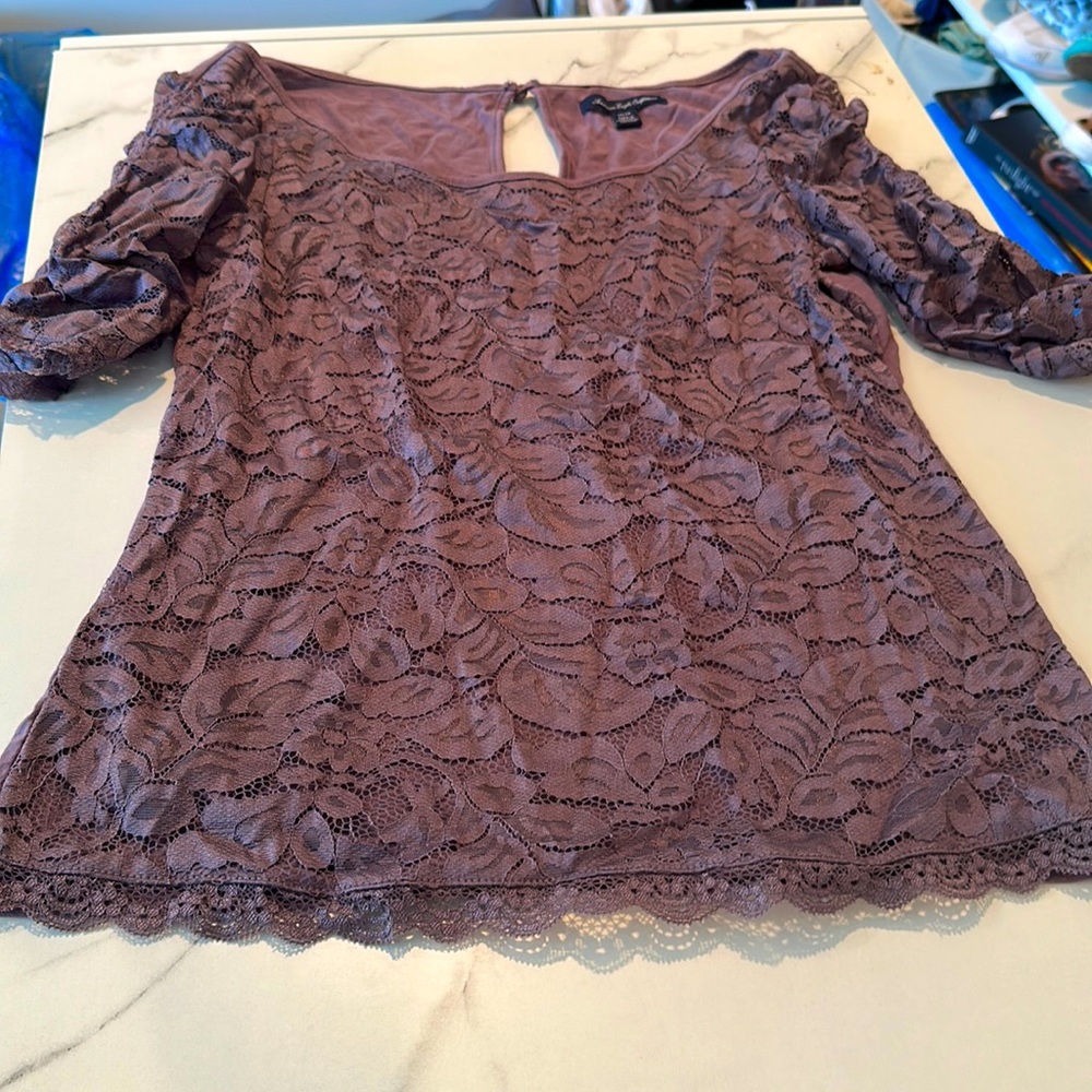 American Eagle lace purple mauve bateau necktop, XS